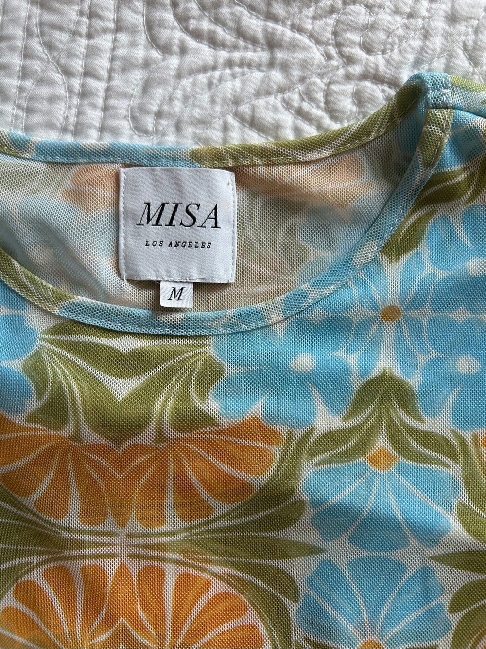 MISA Los Angeles Floral Mesh Top — Blue, Green & Orange